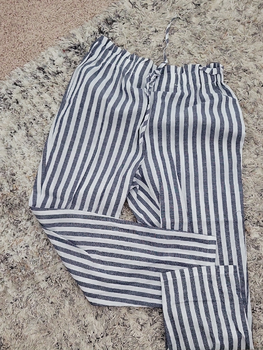 SHEIN Navy and White Vertical Stripe Drawstring Pants